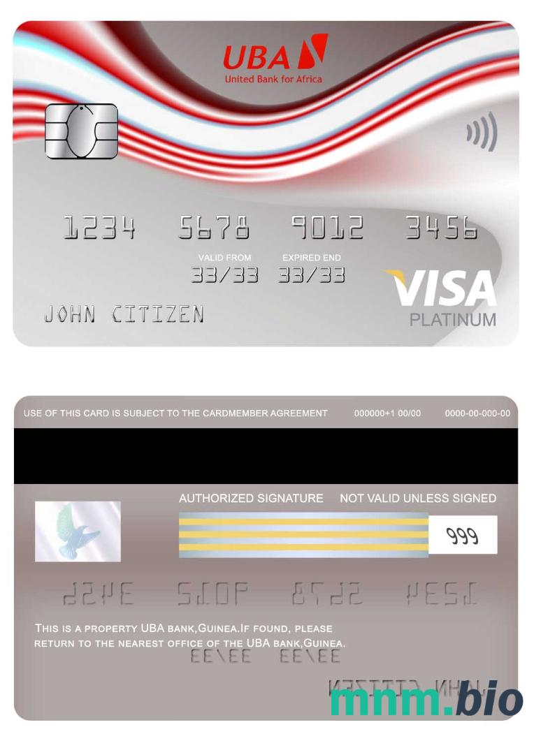 Guinea UBA bank visa platyna karta przykład w formacie PSD